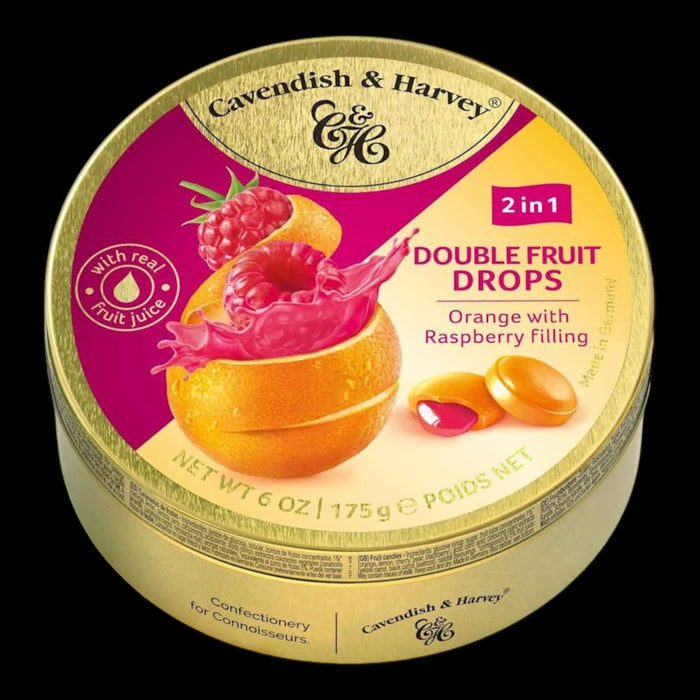 Cavendish & Harvey Double Fruit Drops Orange with Rasperry Filling 175g