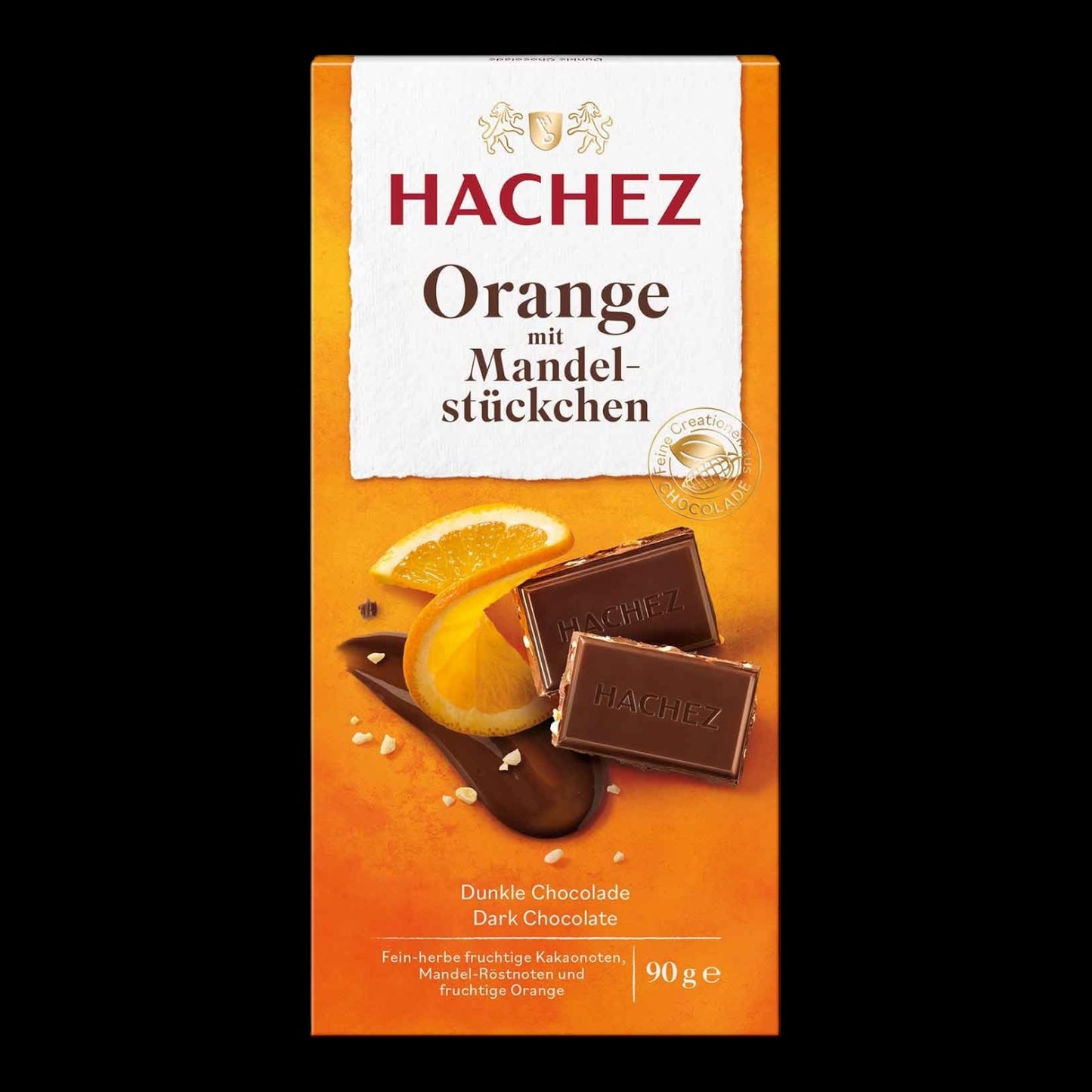 Hachez Orange mit Mandelstückchen 90g