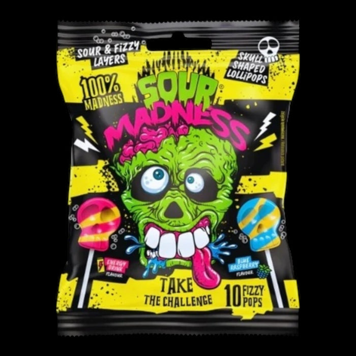 Sour Madness Skull Shaped Lollipops 90g