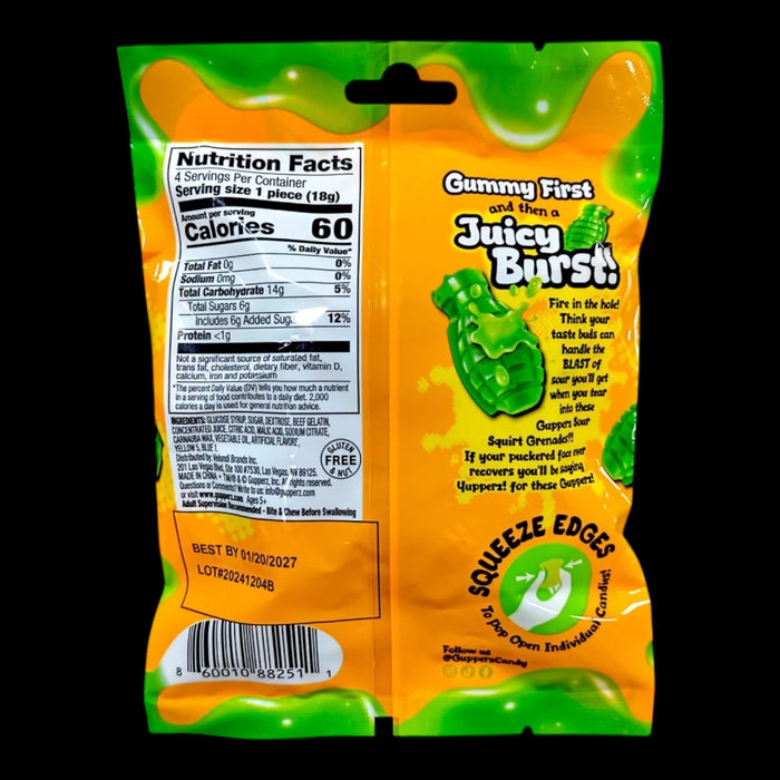 Gupperz Sour Squirt Grenades Peg Bag 72g