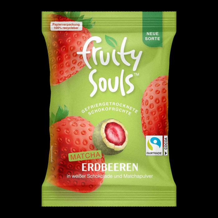 FruitySouls Gefriergetrocknete Schokofrüchte Matcha Erdbeeren Weiße Schokolade 80g