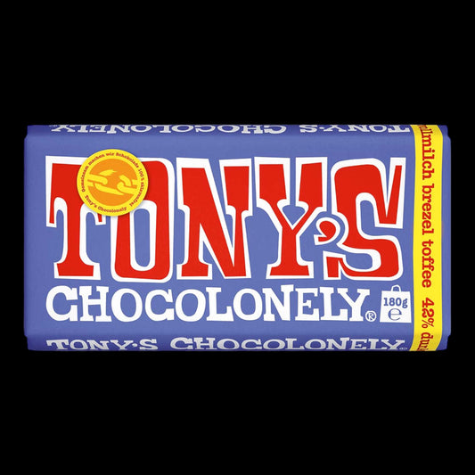 Tony's Chocolonely Dunkle Vollmilchschokolade 42% Brezel Toffee 180g